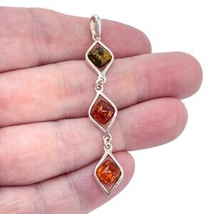Estate Sterling Silver 925 Triple Amber Drop Pendant